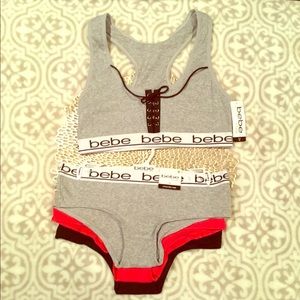 bebe Sporty Racerback Bra and 3 Panty Set